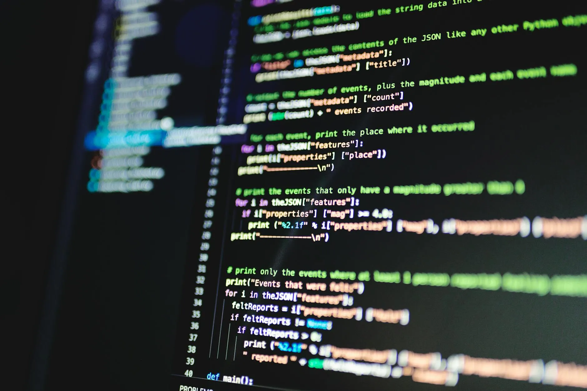 Source code in a darkened editor